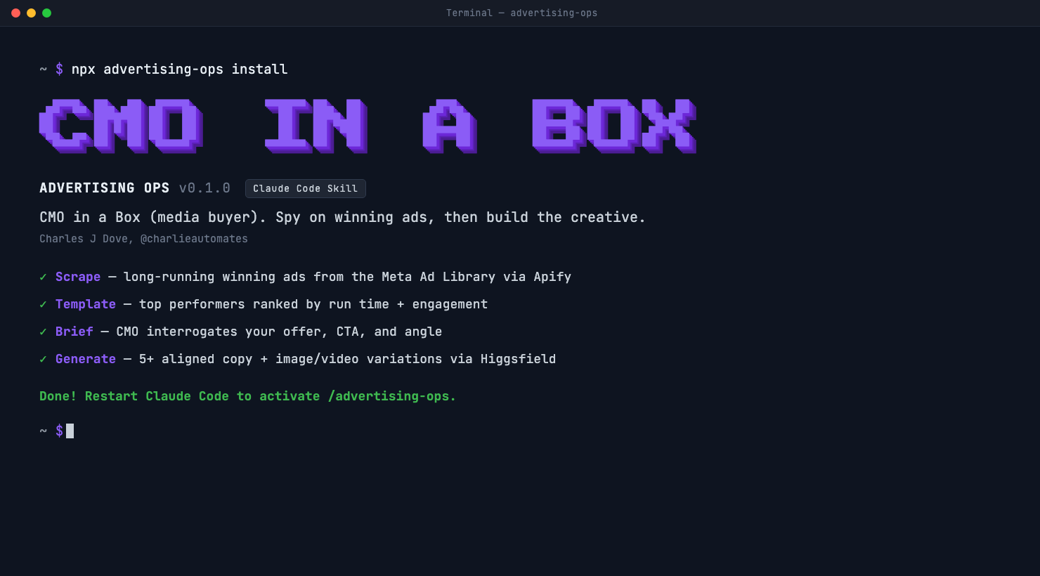 Advertising Ops: CMO-in-a-Box (Media Buyer) for Claude Code