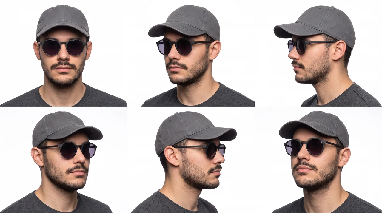 Six panel face reference grid generated from a single selfie on Higgsfield