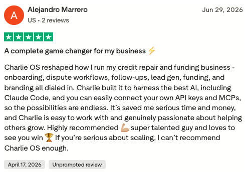 Trustpilot review from Alejandro Marrero, Captain Credit LLC