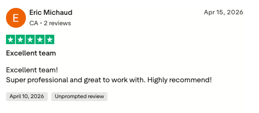 Eric Michaud — 5-star Trustpilot review: Excellent team